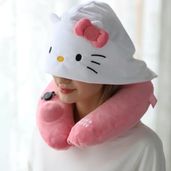 Hello Kitty Pink and White Hooded Neck Pillow Memory Foam - Picture 6 of 12